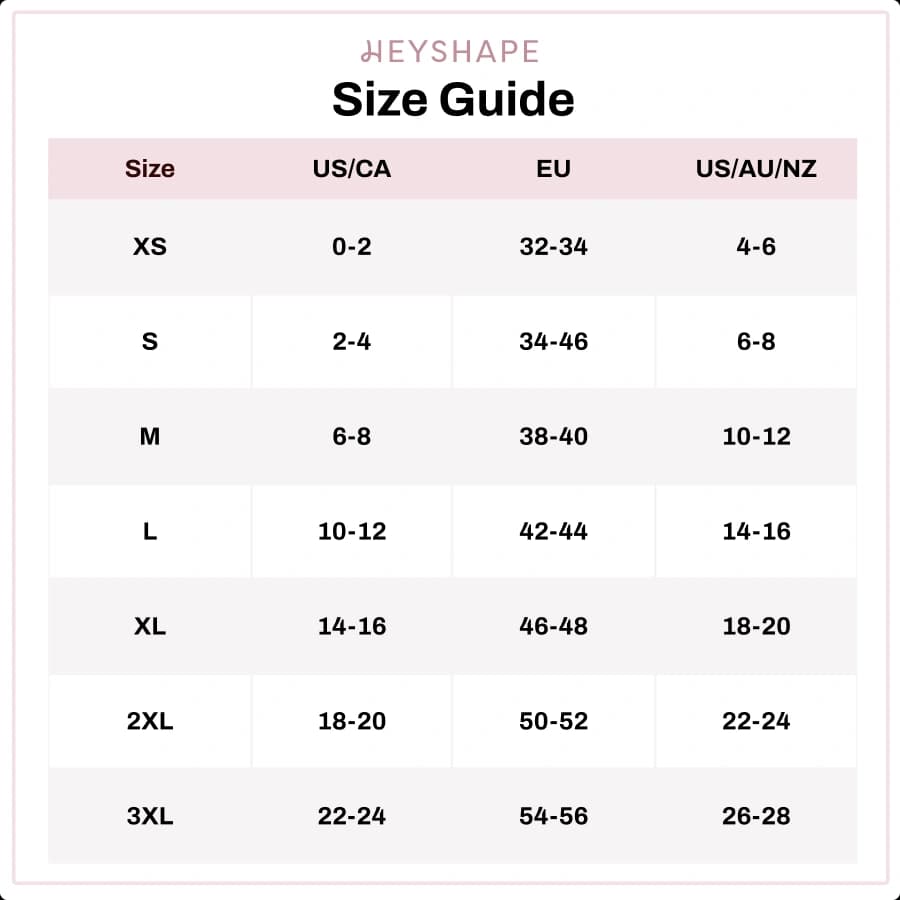 HEYSHAPE Size Chart